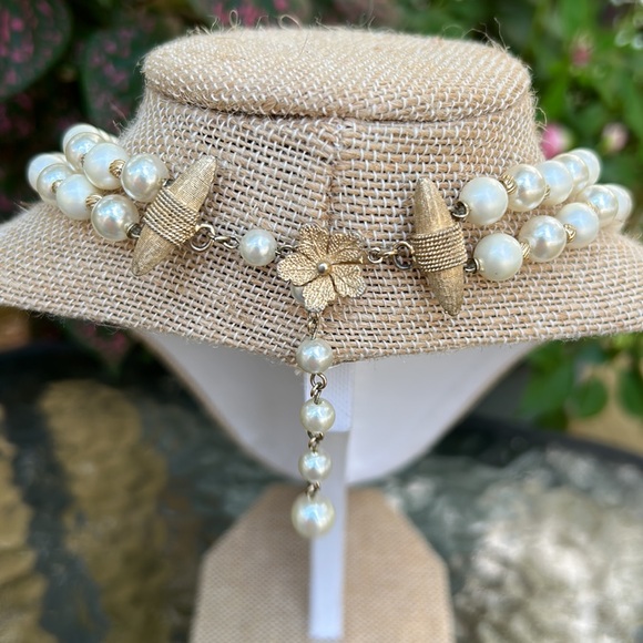 Vendome Vintage Faux Pearl & AB Crystal Necklace and Matching Cluster Clip Ons - Picture 8 of 16